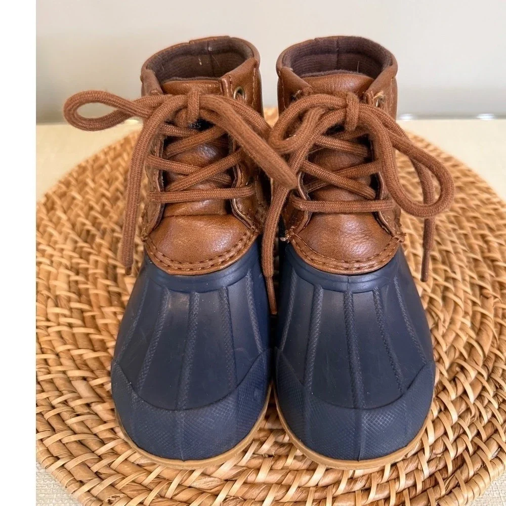 Sperry Boot Navy Rubber Leather Lace Up Waterproof Boots Kids Snow Rain Size 7M
